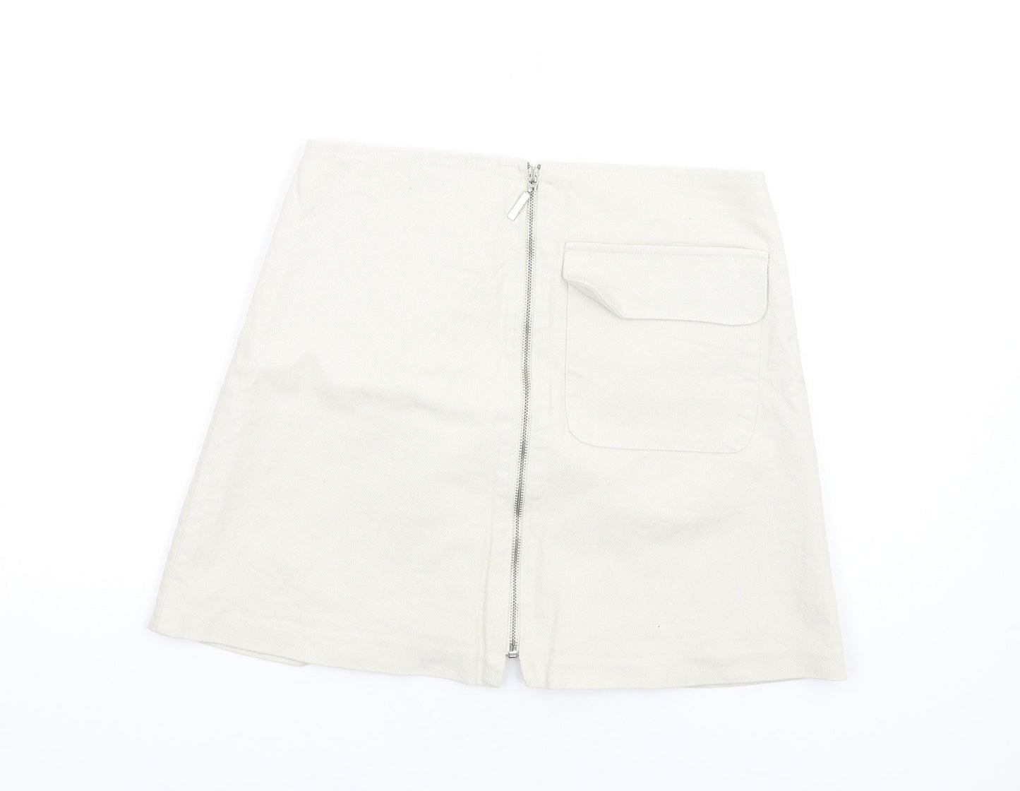 Zara Womens Beige Cotton A-Line Skirt Size M Zip