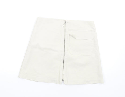 Zara Womens Beige Cotton A-Line Skirt Size M Zip
