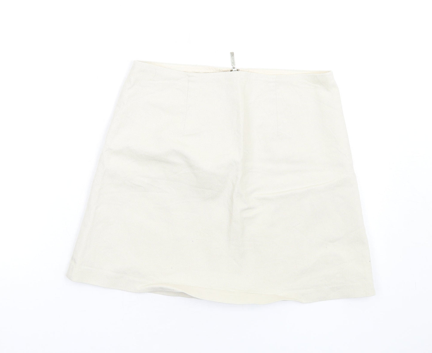 Zara Womens Beige Cotton A-Line Skirt Size M Zip