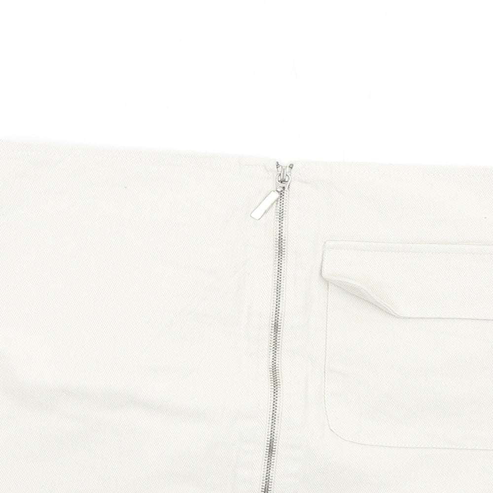 Zara Womens Beige Cotton A-Line Skirt Size M Zip