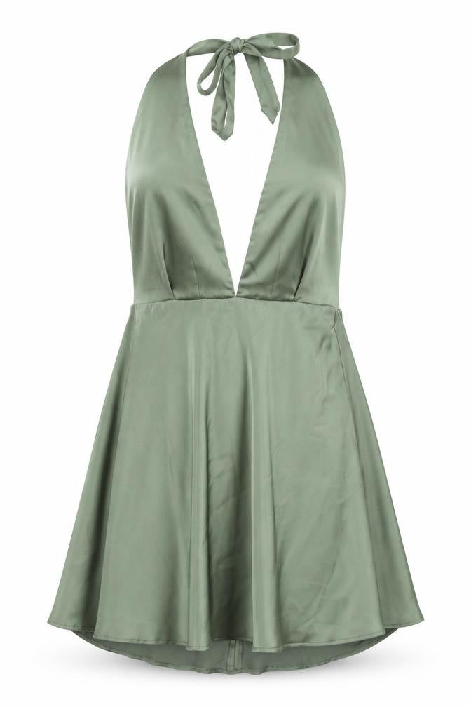 Zara Womens Green Polyester A-Line Size M Halter Zip - Open Back