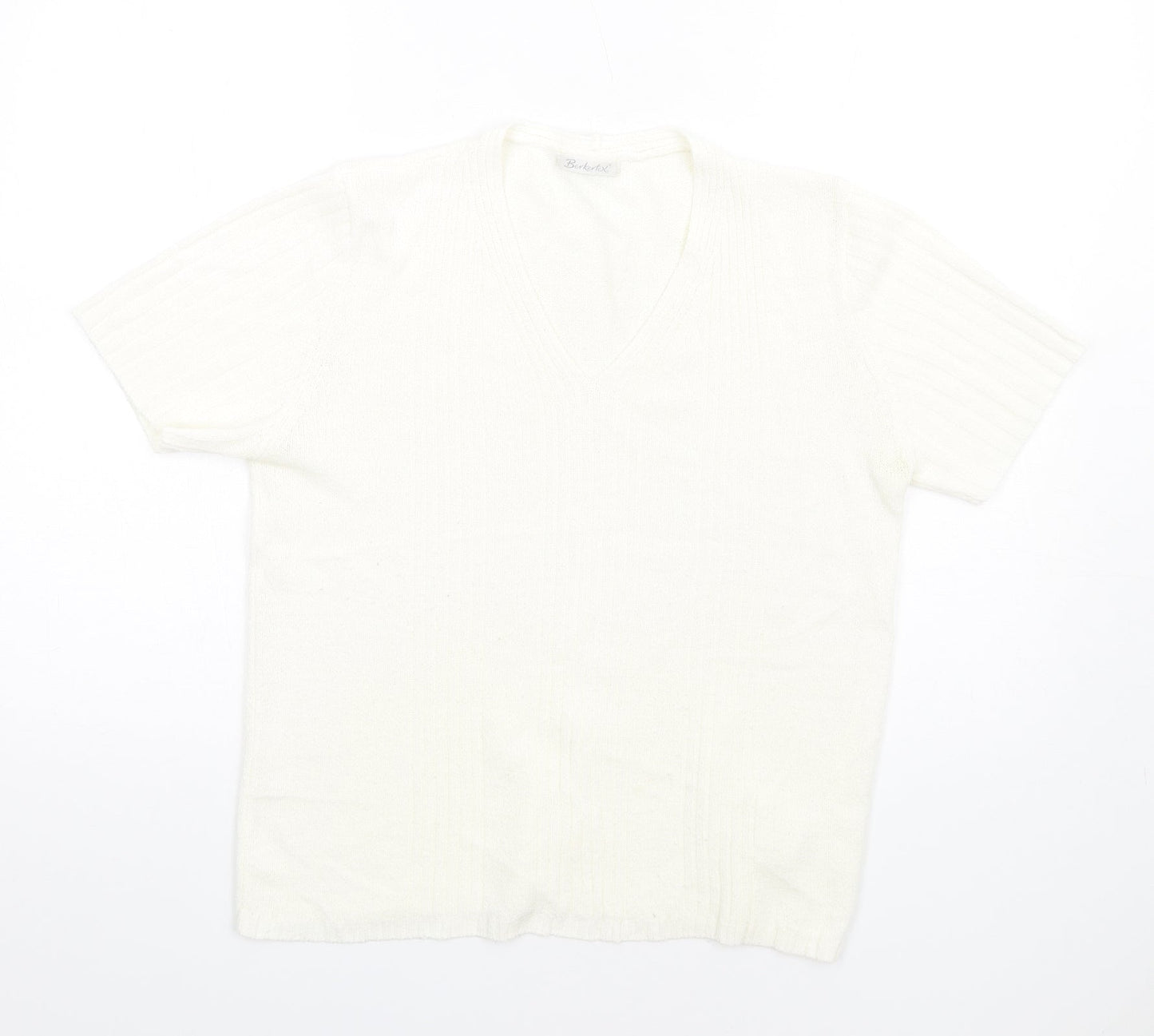 Berkertex Womens Ivory V-Neck Acrylic Pullover Jumper Size 14