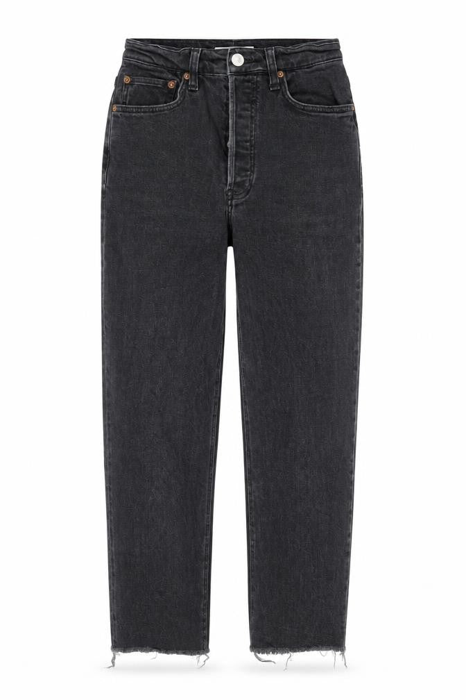 Re/Done Womens Black Cotton Straight Jeans Size 28 in L25 in Regular Button - Raw Hems