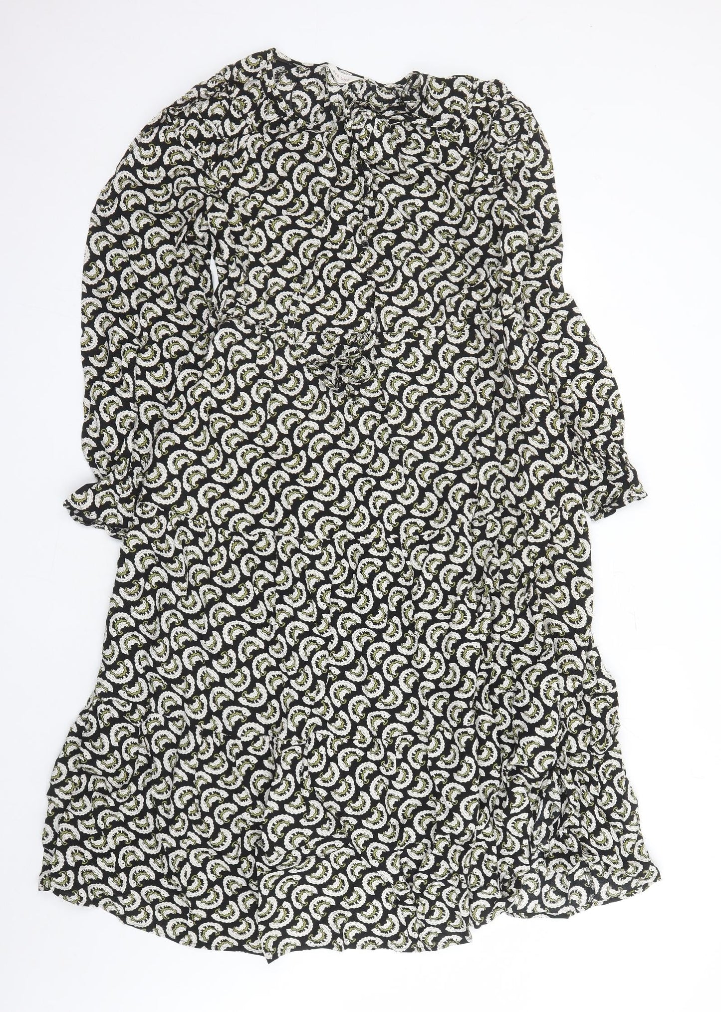 Per Una Womens Black Geometric Viscose Maxi Size 8 Round Neck Pullover - Keyhole Neckline