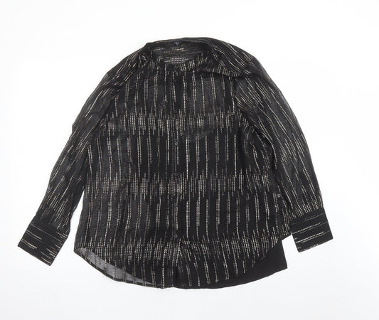 Marks and Spencer Womens Black Geometric Polyester Basic Button-Up Size 10 Round Neck