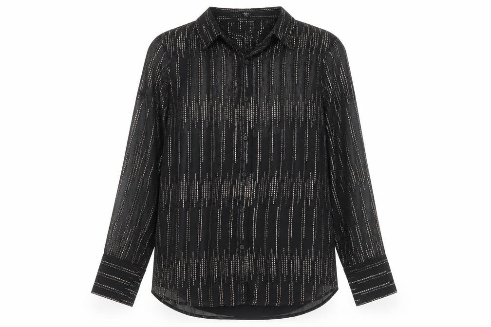 Marks & Spencer Womens Black Geometric Polyester Basic Button-Up Size 10 Round Neck
