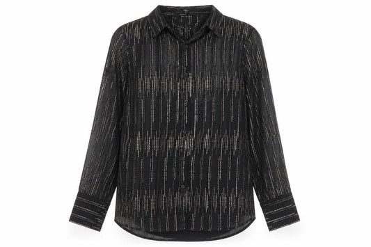 Marks and Spencer Womens Black Geometric Polyester Basic Button-Up Size 10 Round Neck