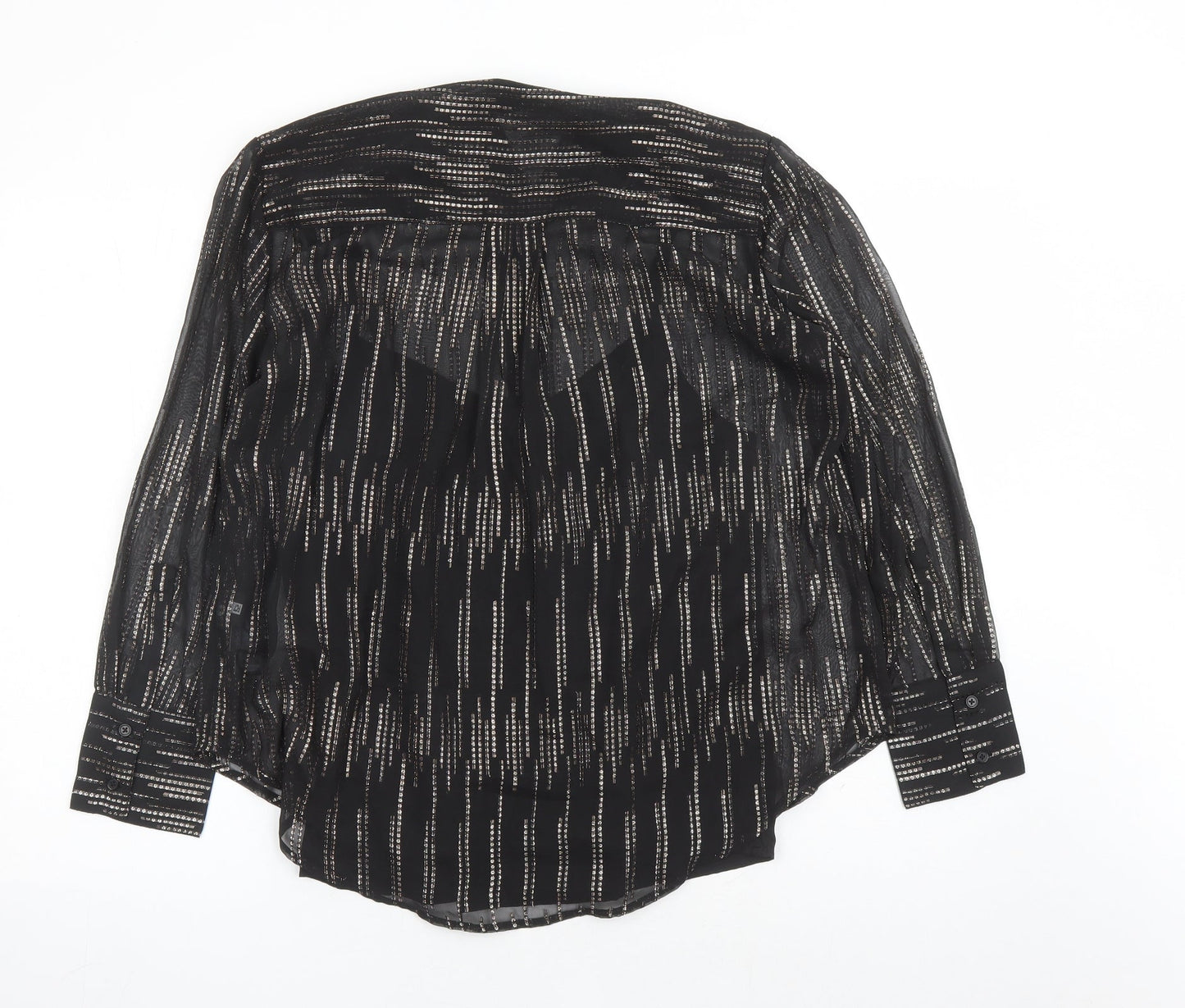 Marks and Spencer Womens Black Geometric Polyester Basic Button-Up Size 10 Round Neck