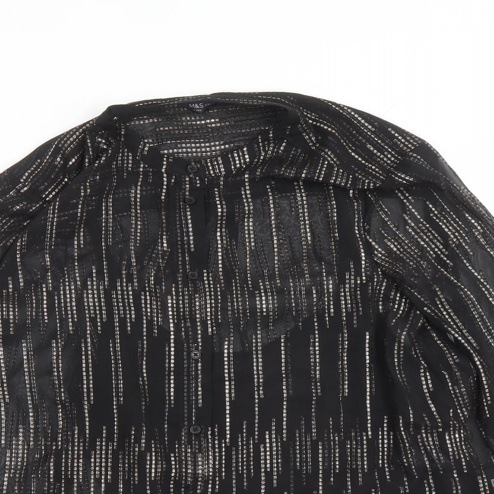 Marks and Spencer Womens Black Geometric Polyester Basic Button-Up Size 10 Round Neck