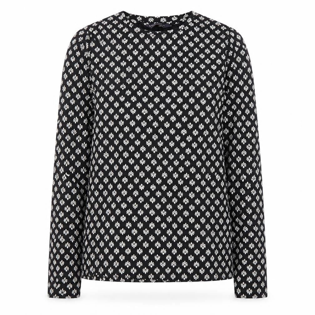 Marks & Spencer Womens Black Geometric Cotton Basic T-Shirt Size 8 Round Neck
