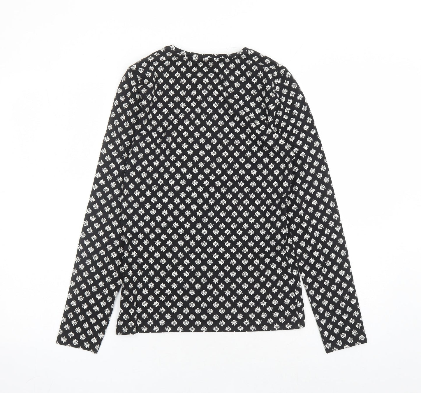 Marks and Spencer Womens Black Geometric Cotton Basic T-Shirt Size 8 Round Neck