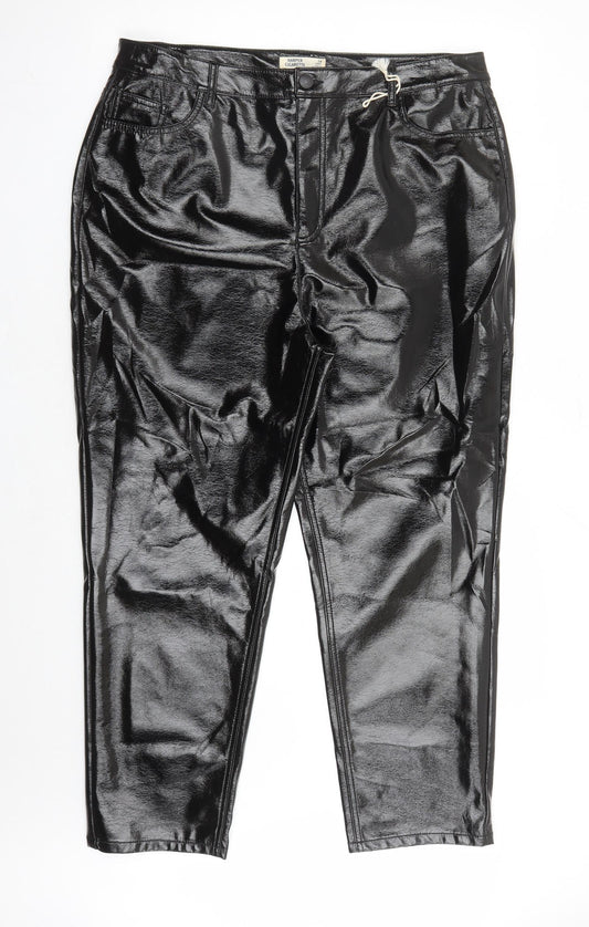 Marks and Spencer Womens Black Polyester Trousers Size 18 L27 in Regular Zip - Faux Leather