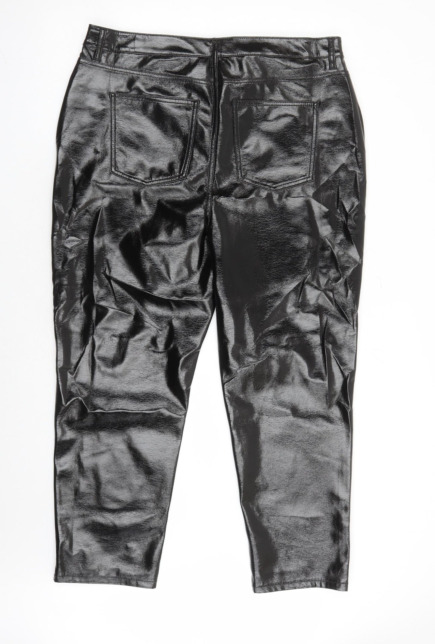 Marks and Spencer Womens Black Polyester Trousers Size 18 L27 in Regular Zip - Faux Leather