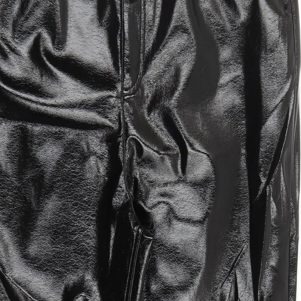 Marks and Spencer Womens Black Polyester Trousers Size 18 L27 in Regular Zip - Faux Leather