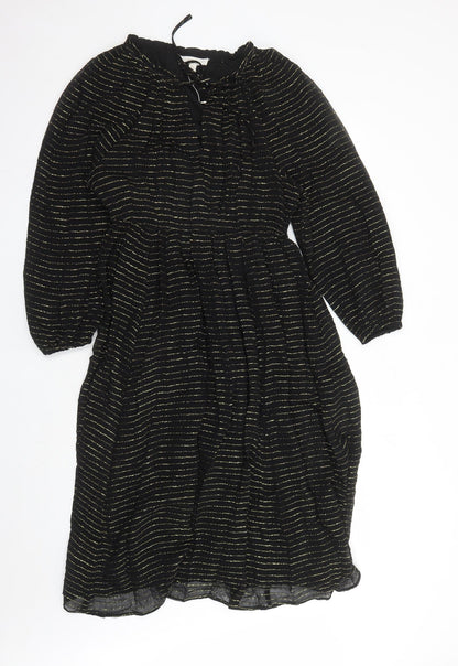 Per Una Womens Black Striped Viscose A-Line Size 10 Round Neck Pullover - Lined