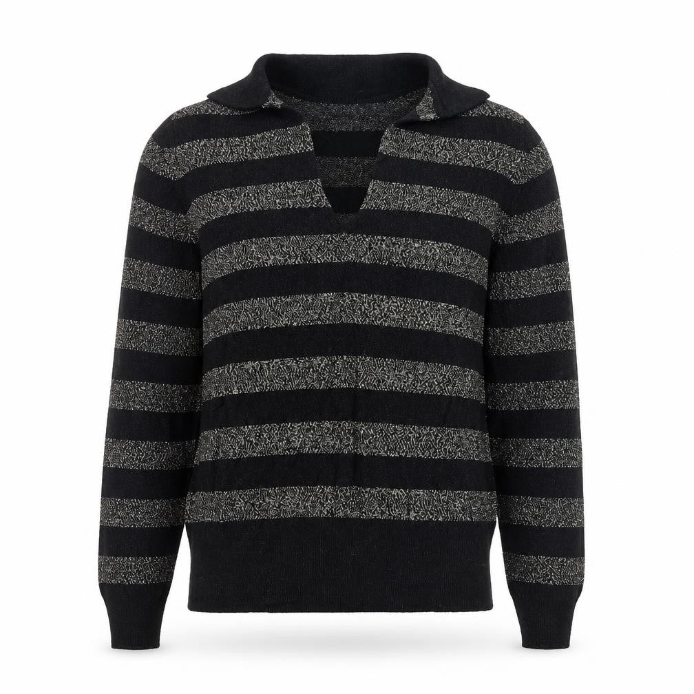 Marks & Spencer Womens Black Collared Striped Viscose Pullover Jumper Size XS