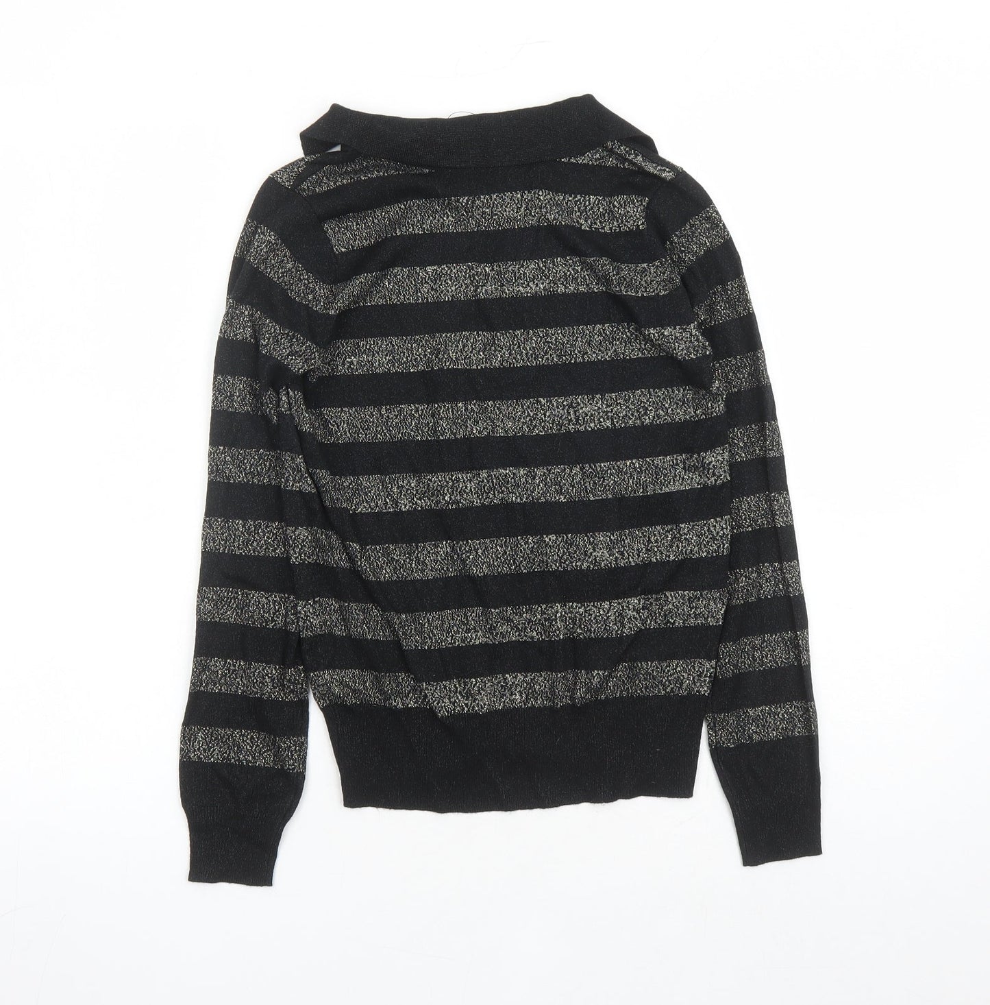Marks and Spencer Womens Black Collared Striped Viscose Pullover Jumper Size XS