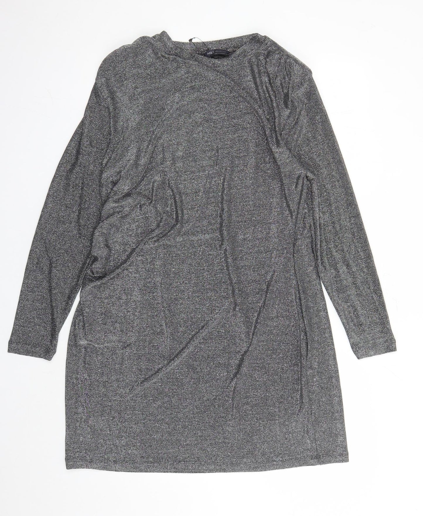 Marks and Spencer Womens Silver Polyamide A-Line Size 18 Round Neck Pullover - Shoulder Pads