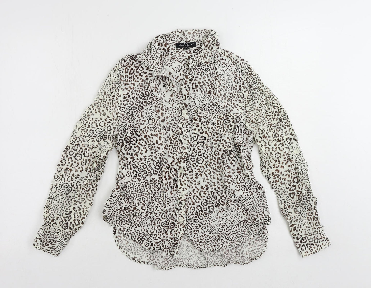 Velvet Heart Womens White Animal Print Viscose Basic Button-Up Size S Collared