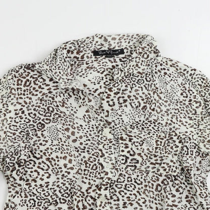Velvet Heart Womens White Animal Print Viscose Basic Button-Up Size S Collared
