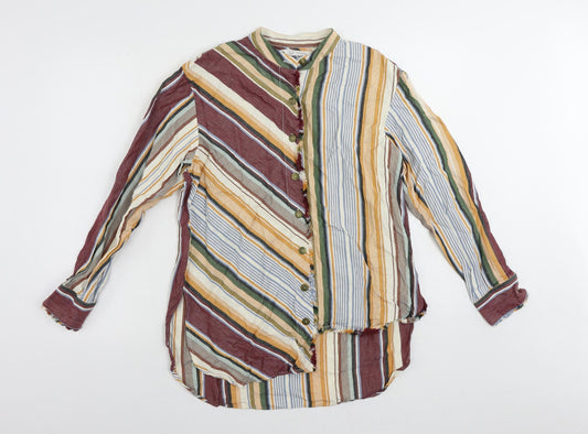 Zara Womens Multicoloured Striped Cotton Basic Button-Up Size S Mock Neck