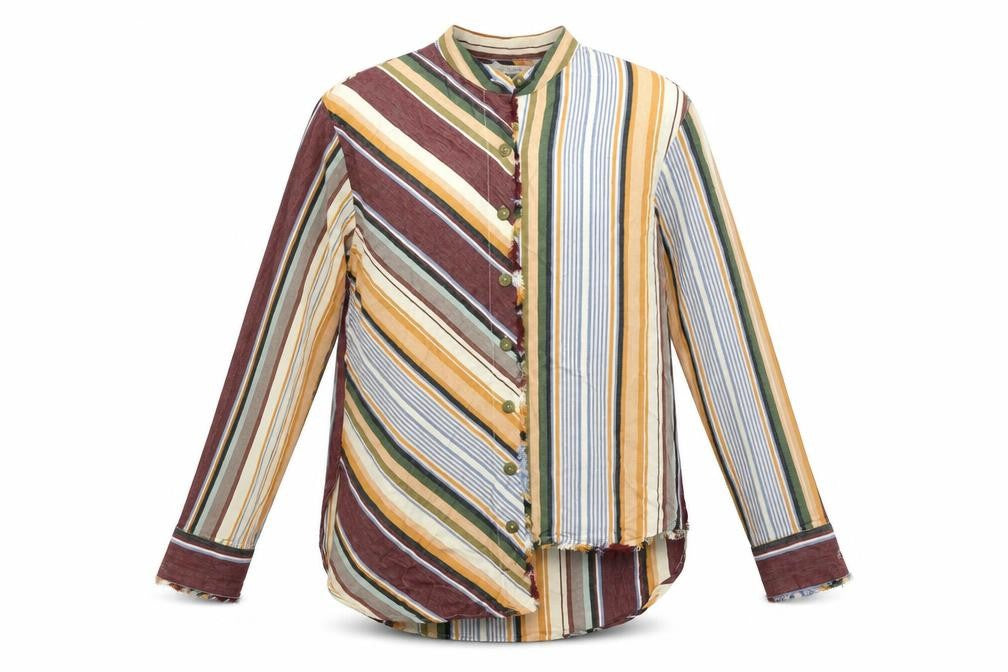 Zara Womens Multicoloured Striped Cotton Basic Button-Up Size S Mock Neck