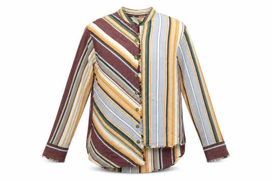 Zara Womens Multicoloured Striped Cotton Basic Button-Up Size S Mock Neck