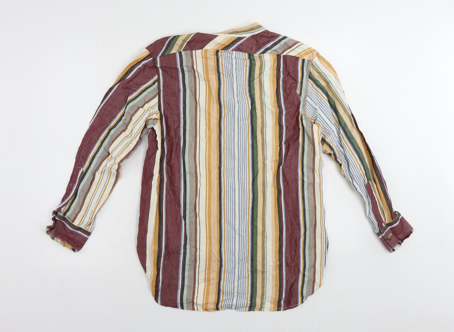 Zara Womens Multicoloured Striped Cotton Basic Button-Up Size S Mock Neck