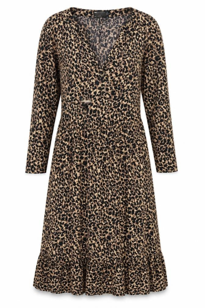 ASOS Womens Brown Animal Print Polyester A-Line Size 8 V-Neck Pullover - Ruffle