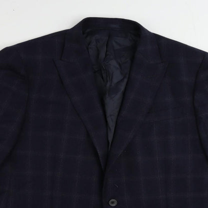 John Lewis Mens Blue Plaid Wool Jacket Suit Jacket Size 44 Regular