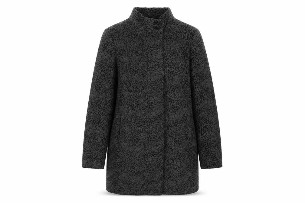 Finesse Womens Grey Animal Print Overcoat Coat Size 12 Button