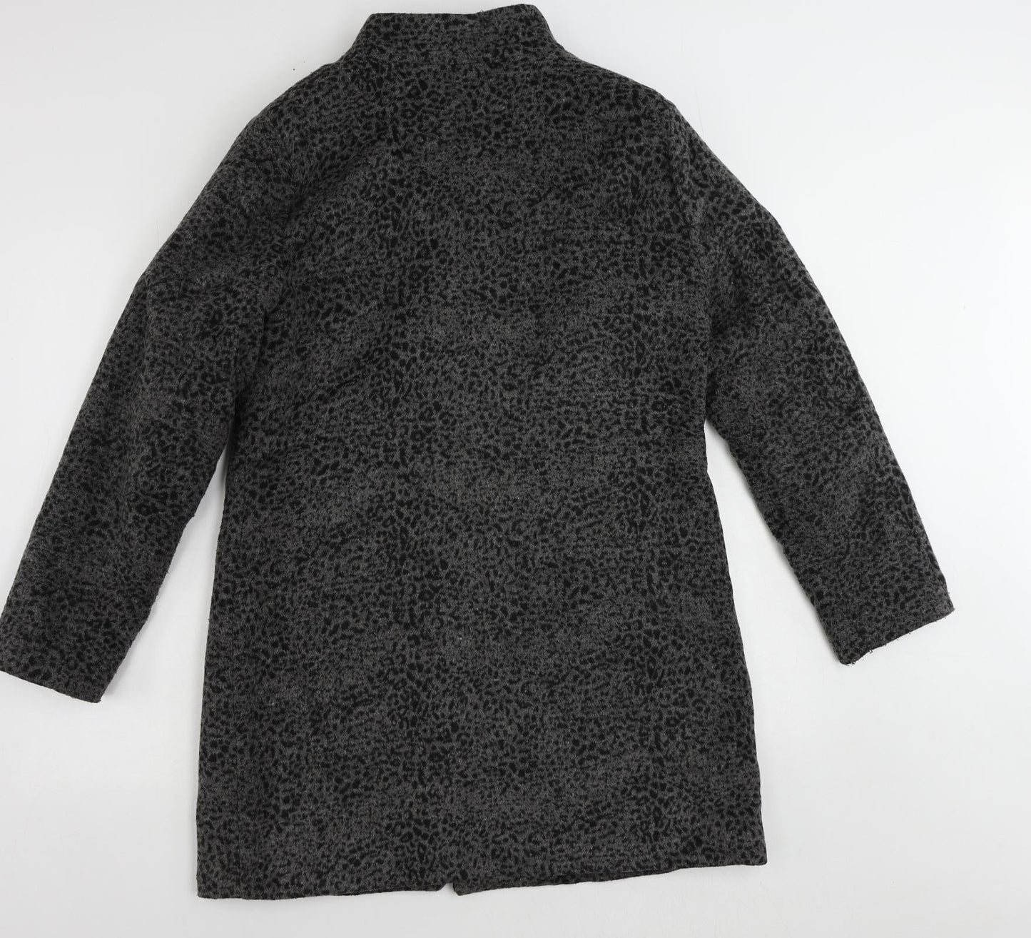 Finesse Womens Grey Animal Print Overcoat Coat Size 12 Button
