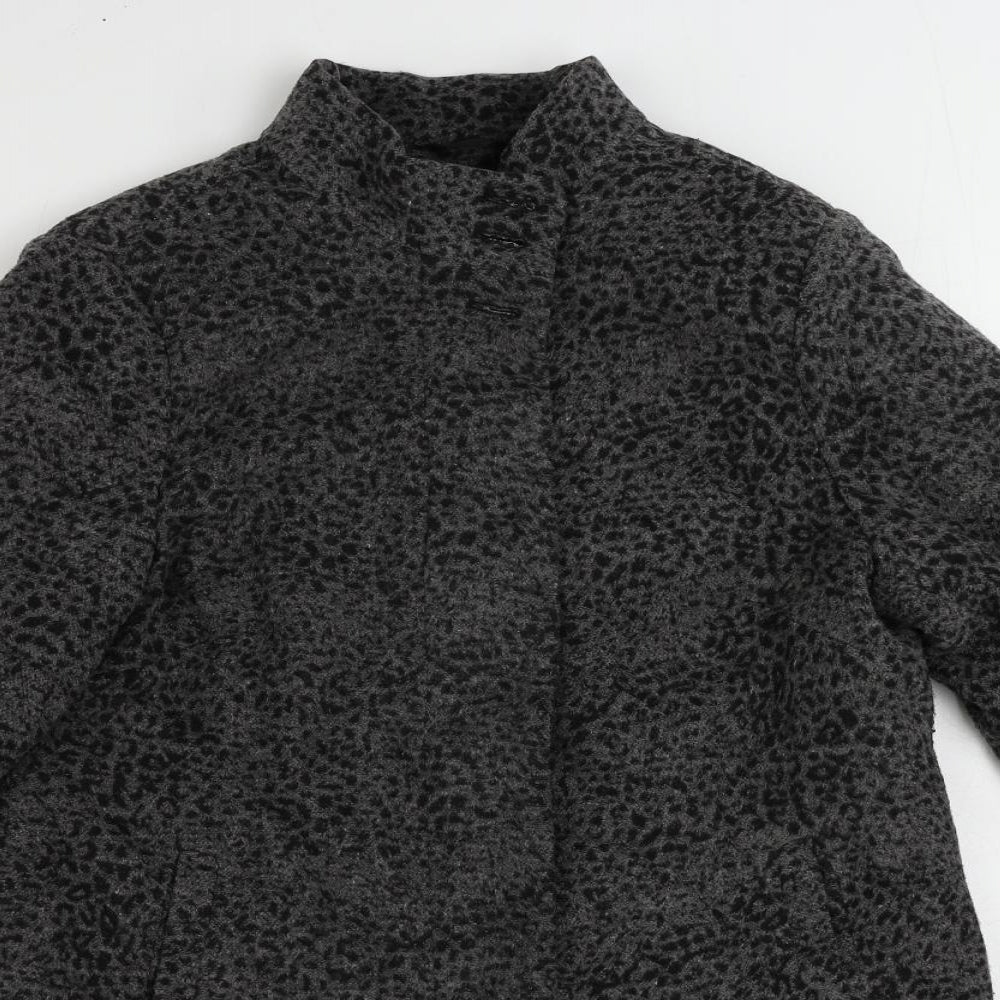 Finesse Womens Grey Animal Print Overcoat Coat Size 12 Button