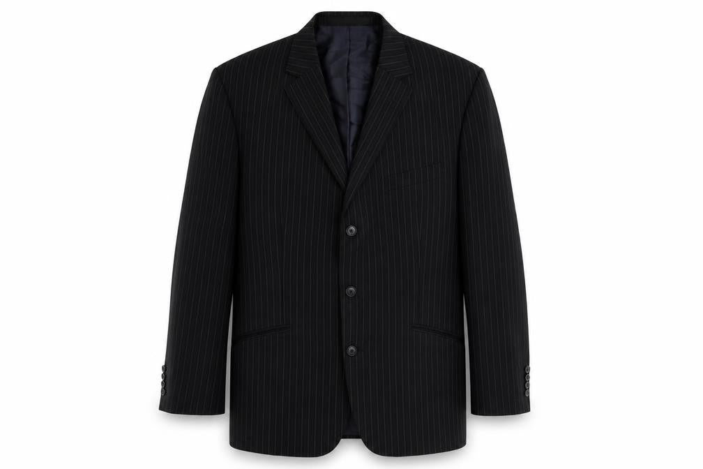Marks & Spencer Mens Black Striped Polyester Jacket Suit Jacket Size 42 Regular