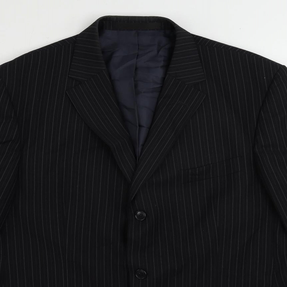 Marks and Spencer Mens Black Striped Polyester Jacket Suit Jacket Size 42 Regular