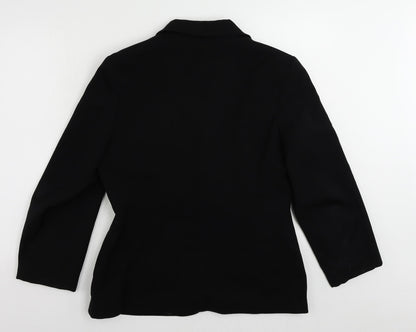 Back view of AMARANTO women’s black jacket blazer, size UK 14, button