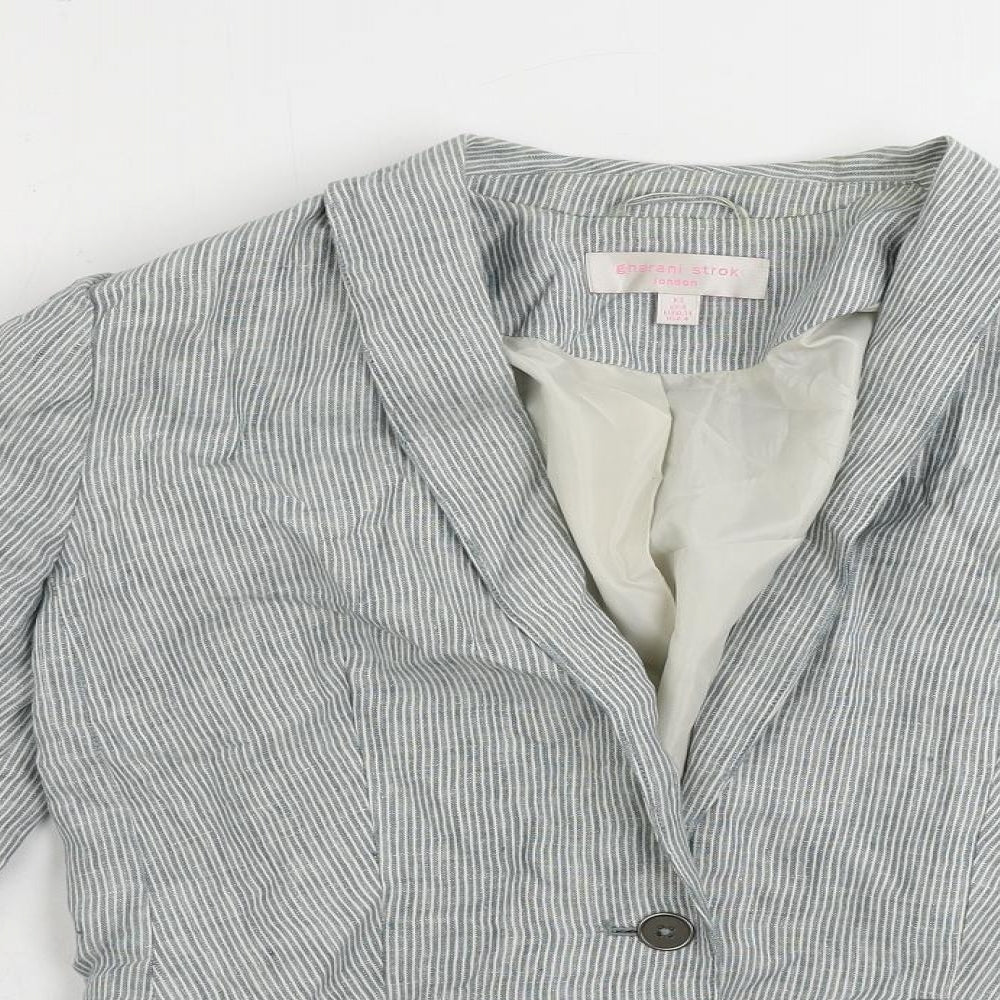 Gharani Strok Womens Blue Striped Jacket Blazer Size XS Button