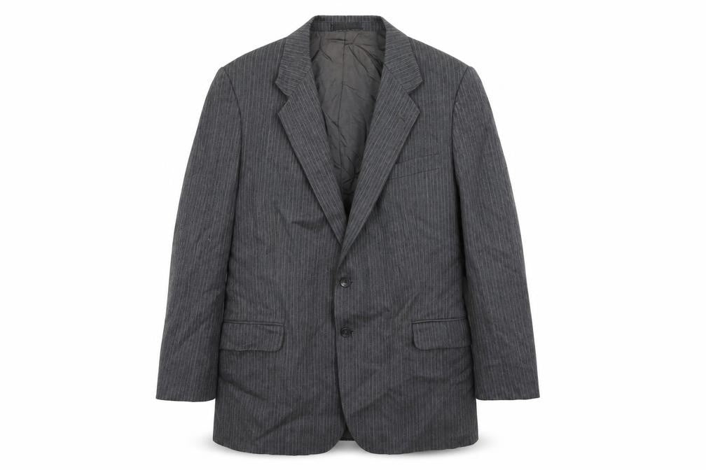 St Michael Mens Grey Striped Wool Jacket Suit Jacket Size 44 Regular - Vintage