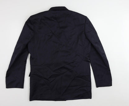 Back view of Canda men’s blue wool jacket suit jacket, size 40, regular