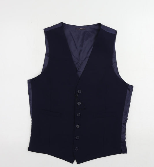 Marks and Spencer Mens Blue Wool Jacket Suit Waistcoat Size 40 Regular