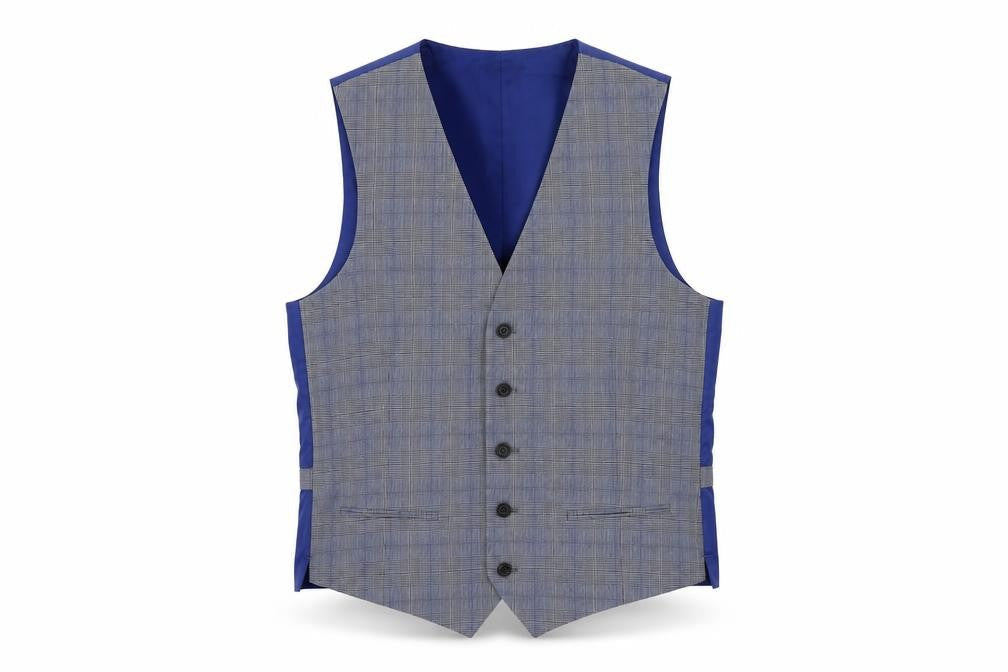Marks & Spencer Mens Blue Plaid Polyester Jacket Suit Trousers Size 38 Regular