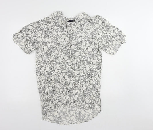 Marks and Spencer Womens White Floral Viscose Basic Blouse Size 12 V-Neck