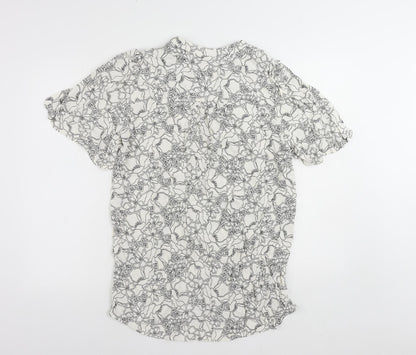 Marks & Spencer Womens White Floral Viscose Basic Blouse Size 12 V-Neck