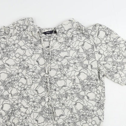 Marks & Spencer Womens White Floral Viscose Basic Blouse Size 12 V-Neck