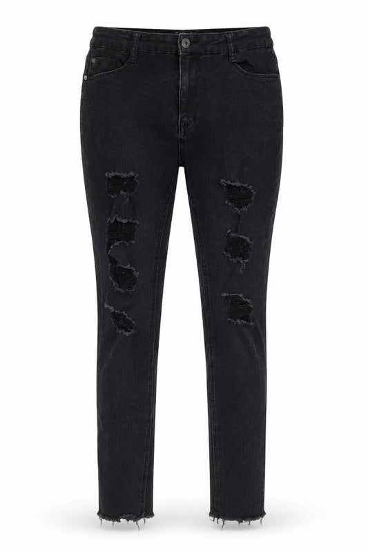 Front view of Missguided women’s black cotton skinny jeans, size UK 12, 29-inch leg regular button