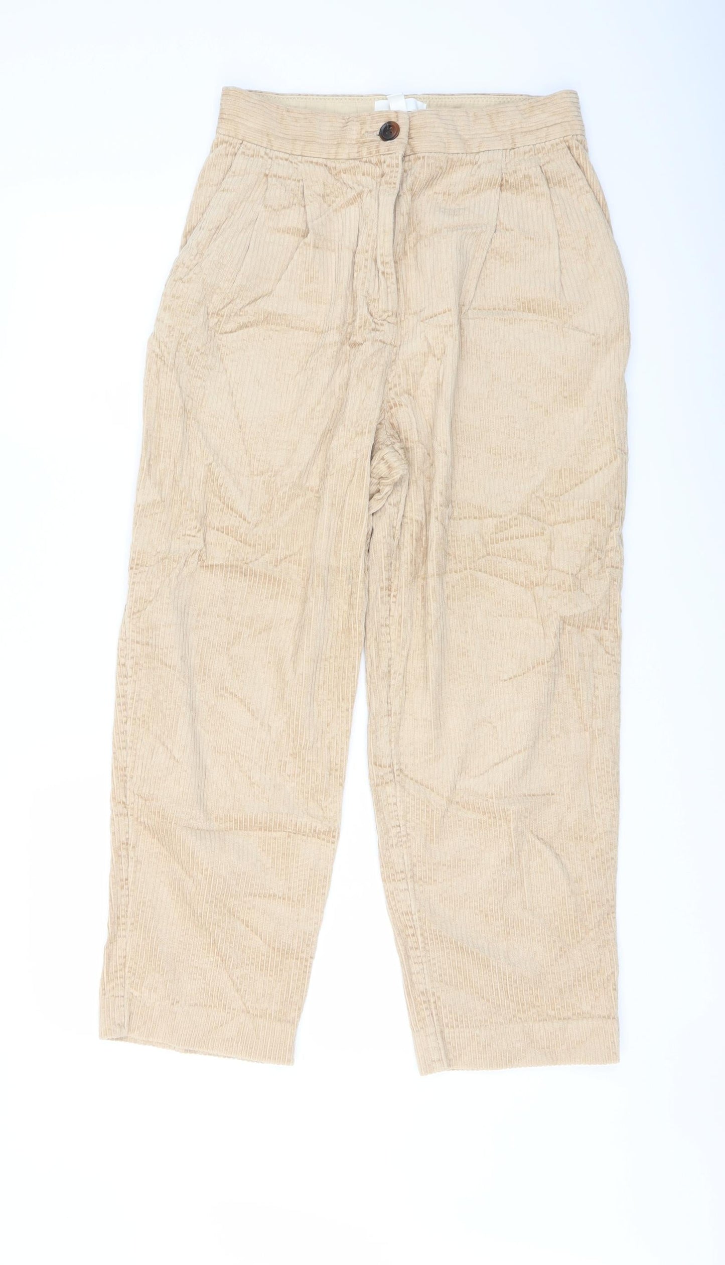 H&M Womens Beige Cotton Chino Trousers Size 10 L25 in Regular Button