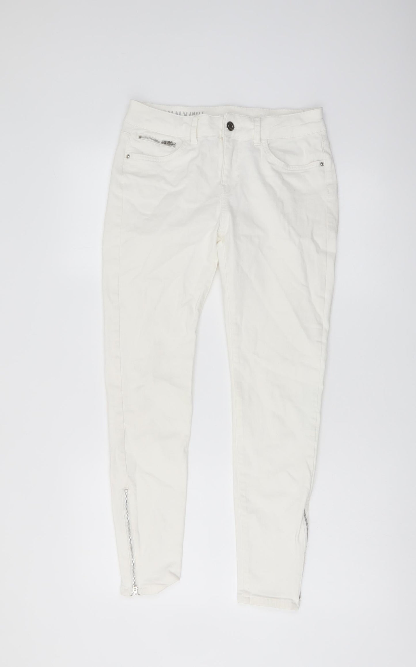 Marks and Spencer Womens Ivory Cotton Skinny Jeans Size 10 L26 in Regular Button