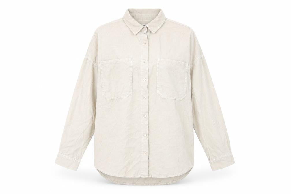 Pull&Bear Womens Beige Cotton Basic Button-Up Size S Collared