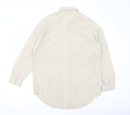 Pull&Bear Womens Beige Cotton Basic Button-Up Size S Collared