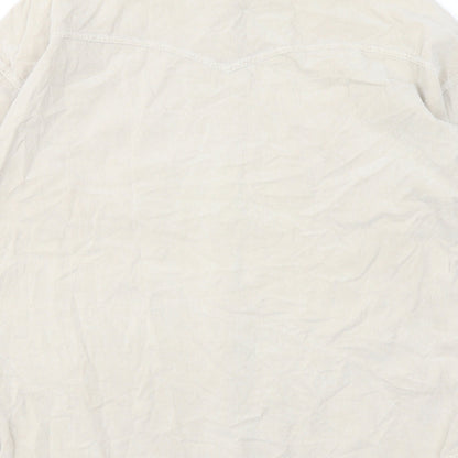 Pull&Bear Womens Beige Cotton Basic Button-Up Size S Collared